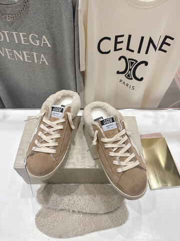 Golden Goose Super Star Sabot Shearling Mule Tan White Cream Beige Sneaker (BS-87499)