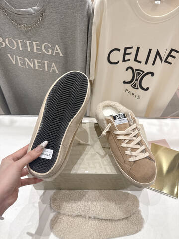 Golden Goose Super Star Sabot Shearling Mule Tan White Cream Beige Sneaker (BS-87499)
