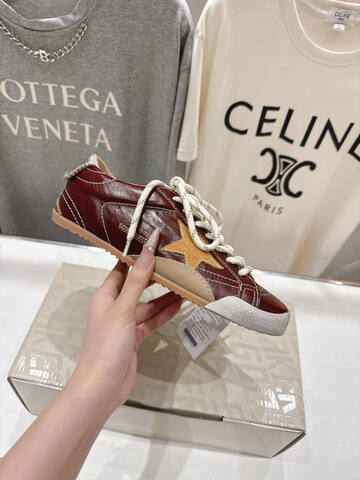 Golden Goose Super Star Burgundy Gold White Beige Skate Shoe (BS-87461)