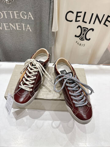 Golden Goose Super Star Burgundy Gold White Beige Skate Shoe (BS-87461)