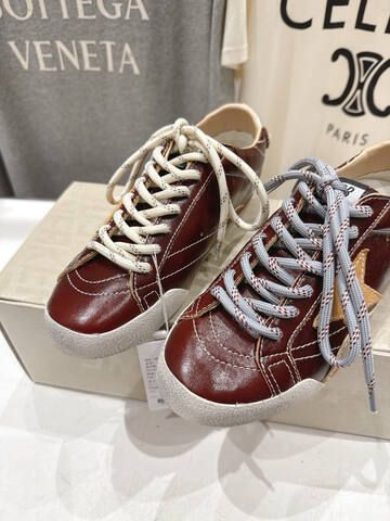 Golden Goose Super Star Burgundy Gold White Beige Skate Shoe (BS-87461)