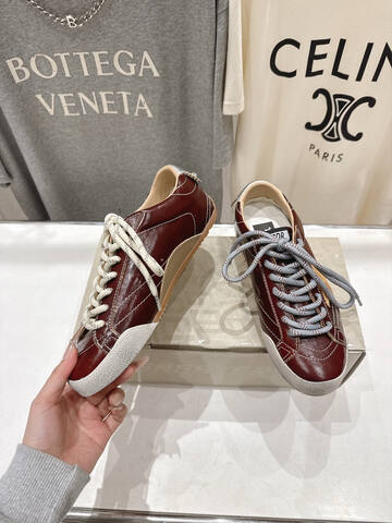 Golden Goose Super Star Burgundy Gold White Beige Skate Shoe (BS-87461)